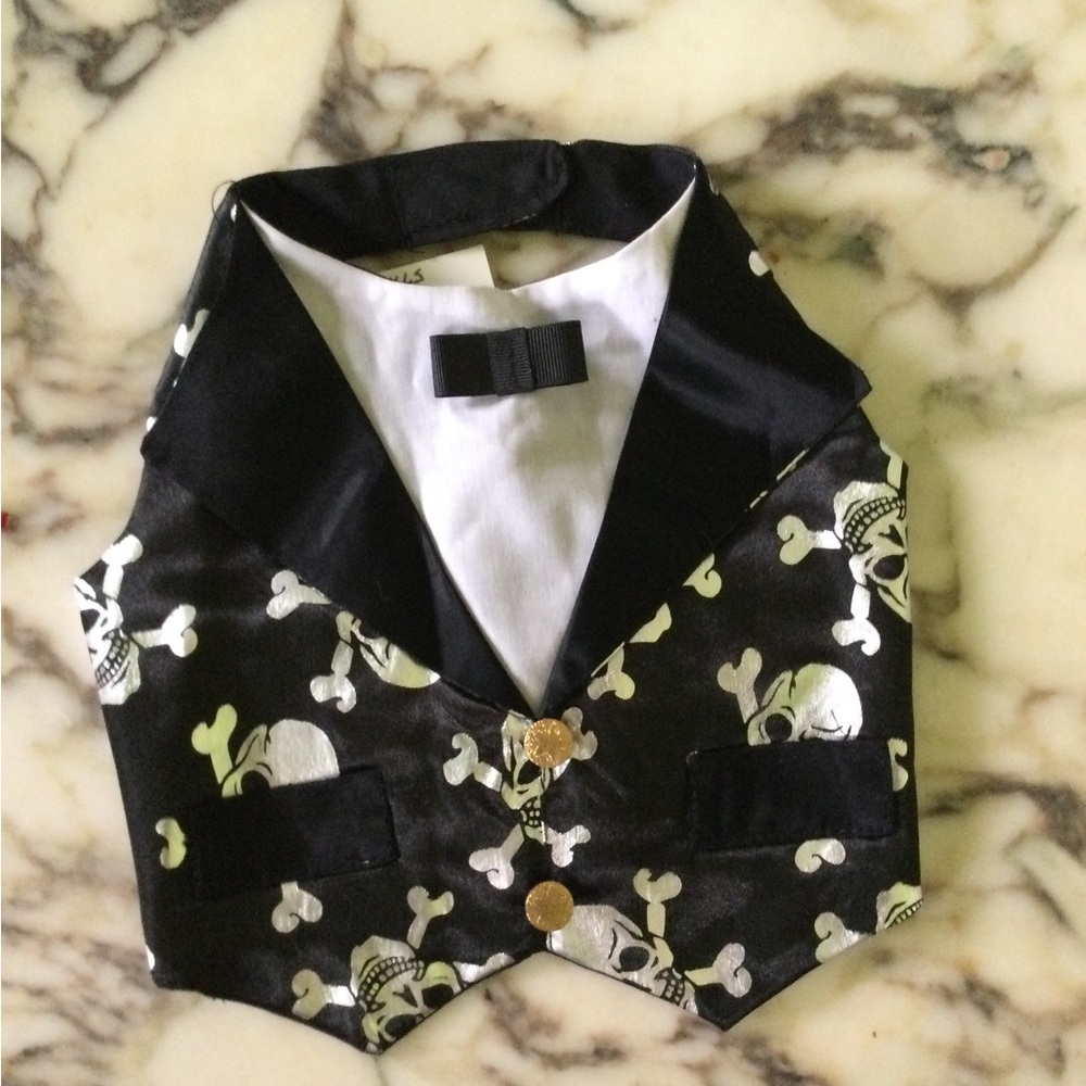 Halloween Black Satin Dog Vest with Skull & Crossbone Design